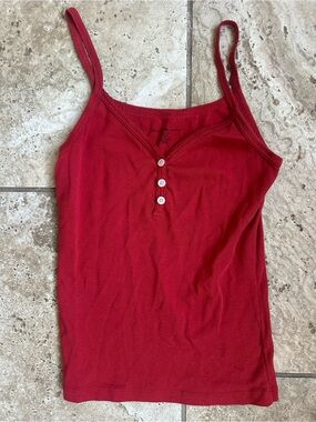 Brandy Melville Women's Red Ribbed Button Cami Tank Top